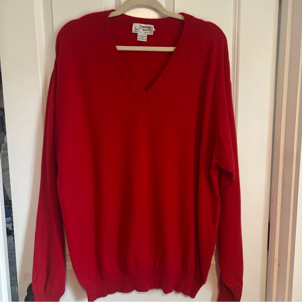 Vibrant Red XXL 100% Cashmere Mens Sweater